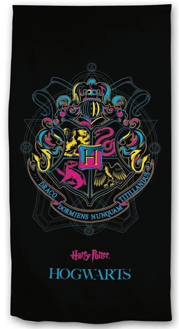 Billede af Badehåndklæde med Harry Potter - Hogwarts Logo - 70x140 cm - 100% Blød bomuld